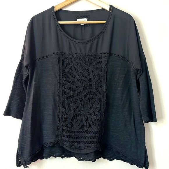 Anthropologie Meadow Rue Tayrona Lace Front Top Black XS Boho Whimsigoth Fairy - Picture 2 of 8